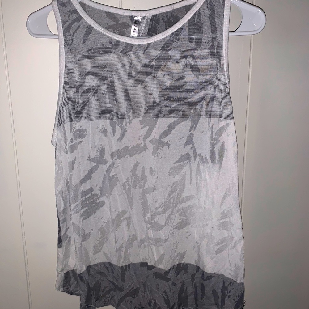 White and grey textured open back fabletics tank